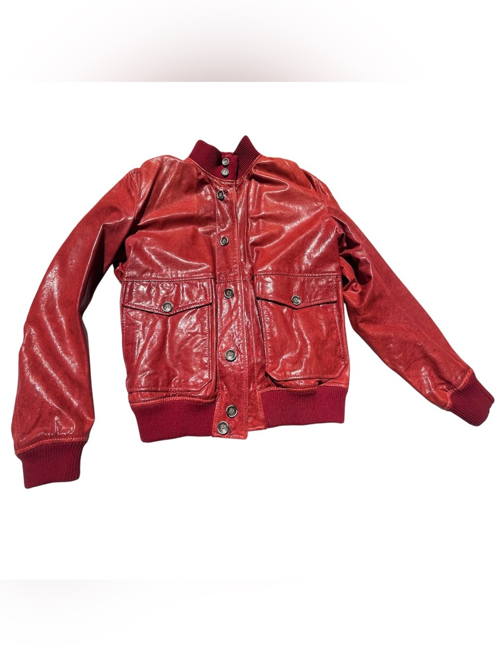 Vintage Compagnia Delle Pelli Red Italian Leather Bomber Jacket Plaid Line M